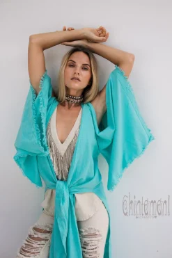 Chintamani Alchemistry Organic Cotton Cardigan / Turquoise^ Kimono & Cover Up