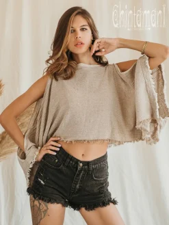 Chintamani Alchemistry Poncho Crop Top / Beige^ T-shirt & Tunic