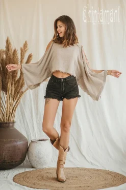 Chintamani Alchemistry Poncho Crop Top / Beige^ T-shirt & Tunic