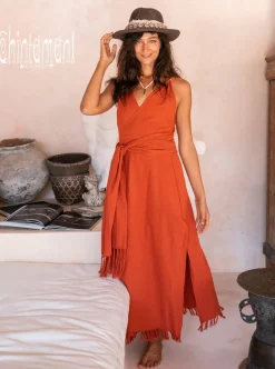 Chintamani Alchemistry Sleeveless Raw Wrap Dress / Red Ochre^ Wrap Dress