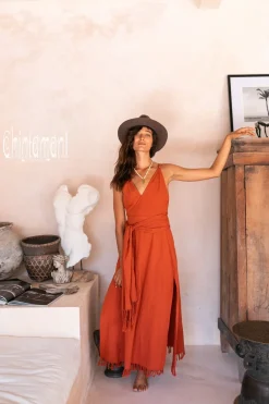 Chintamani Alchemistry Sleeveless Raw Wrap Dress / Red Ochre^ Wrap Dress