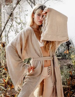Chintamani Alchemistry Wide Sleeve Short Kimono / Beige^ Kimono & Cover Up